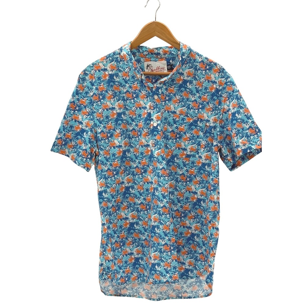 Chubbies Button Down Shirt Short Sleeve Hawaiian Crab Men XL Blue Orange
